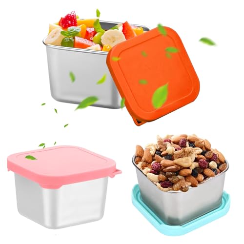 Jortmrd 3 Piezas Tapers para Comida Hermetico 180ml Recipientes de Aperitivos de Acero Inoxidable Botes Comida con Tapa de Silicona para Snacks, Salsas y Meriendas para Trabajo, Escuela, Picnic
