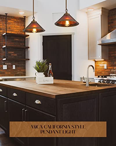 Hanass Pendant Light Fixtures, Vintage Brass Pendant Lighting For Kitchen Island With Mica Shade, Mica Hanging Light Fixtures With Adjustable Height, Md89427 #TOP1