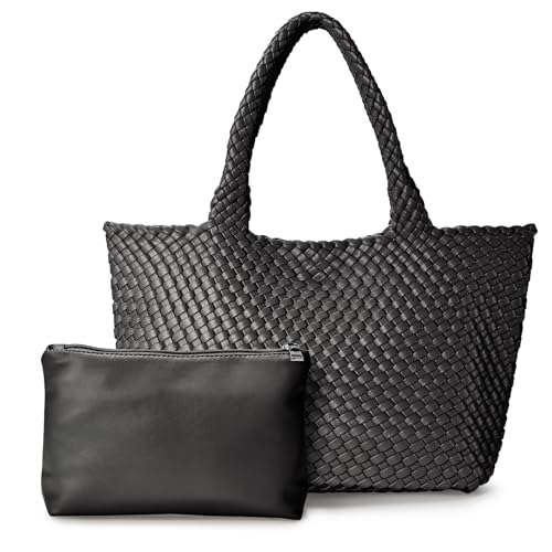 Woven tote Bag for Women, Large woven handbag Shoulder Bag Soft Vegan Leather with Inner Zipper Pouch