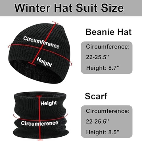 لينجي مجموعة قبعة صغيرة شتوية ووشاح وقفازات تعمل باللمس تدفئة الرقبة وقبعات 3 في 1 للشتاء اسود للرجال