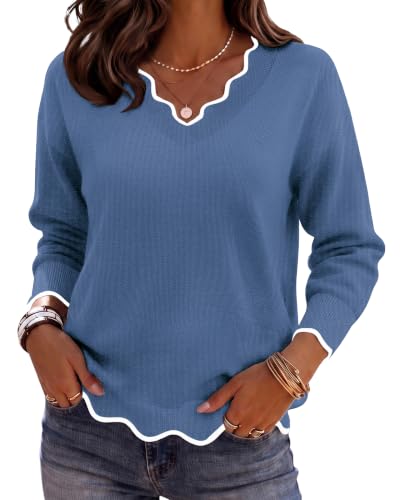 Image of Zeagoo Women's 2026 Fall V Neck Sweater Long Sleeve Lightweight Knit Tops