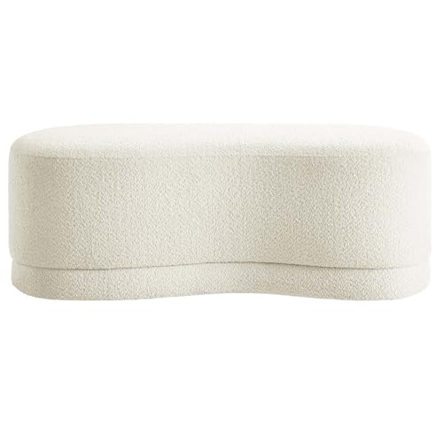 Modway Nimbus 48 Inch Curved Ottoman Bench in Cream - Soft Fabric Chenille Ottoman - Versatile Bedroom Bench - Bouclé Footstool - Upholstered Coffee Table - Bedroom and Living Room Furniture by Modway - Image 5