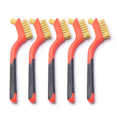 Image of Wire Brush Set, 12 Pcs Brass /Stainless Steel /Nylon Wire Brushes for Cleaning with Curved Handle Grip for Rust Removal, Dirt, Paint Scrubbing (Brass)