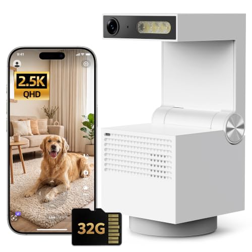 Genie S 2.5K Pet/Dog/Cat Camera, No Subscription Required, Built-in 32GB Storage, Phone APP, 2-Way Audio, 350° Pan&Tilt, Motion Detection, Privacy Mode, AI Tracking, Alexa & Google Assistant