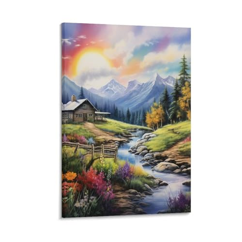 Sérénité alpine murale peinture sur toile décoration maison 40x60cm