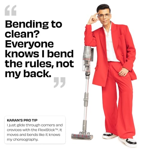 Image of NUUK REN PRO Stick Cordless Vacuum Cleaner | 2X More Suction, 34kPa | Adaptive Suction Tech, Upto 60min Runtime | 180˚ Bending Flexistick | 8 Attachments for Home Use | Multi-Cyclone HEPA Filtration
