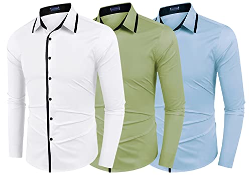 Image of Zombom Combo of Men's Cotton Blend Solid Regular Fit Casual Full Sleeves Shirts (Pack of 3)