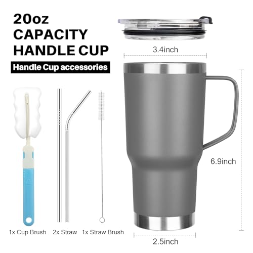 Image of 20 oz Tumbler with Handle, Stainless Steel Insulated Tumbler with Lid and Straw, Double Wall Vacuum Coffee Mug Tumbler, Insulated Coffee Thermal Cup for Cold and Hot (Grey, 20 Ounces)