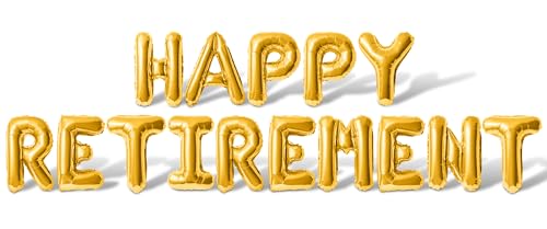 Letter Balloons - HAPPY RETIREMENT 16" Inch Alphabet Letters Foil Mylar Balloon Retirement Party Balloon Banner (Gold)