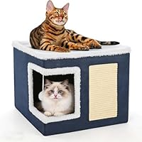 ERNAN Kattenbedden voor binnen, opvouwbaar kattenhuis, groot zacht grotbed met krabplank voor