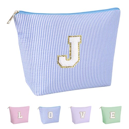 Huifen Initial Makeup Bag for Girls, Toiletry Bag for Teens Kids(Blue, J)