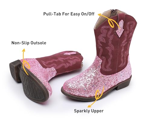 Apakowa Girls Cowboy Boots Side Zipper Cowgirl Boots Embroidered Western Style Toddler Little Kid Big Kid3