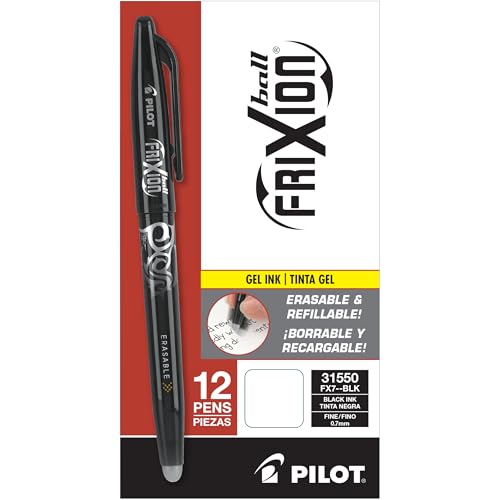 Image of Pilot FriXion Ball Erasable Gel Pens, Fine Point, Black Ink, Dozen Box (31550)