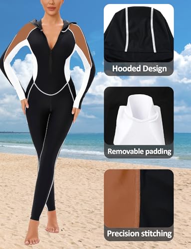 FEOYA Women’s Long Sleeve Swimsuit Full Body Swimwear Muslim Bathing Suit with Swim Hood3