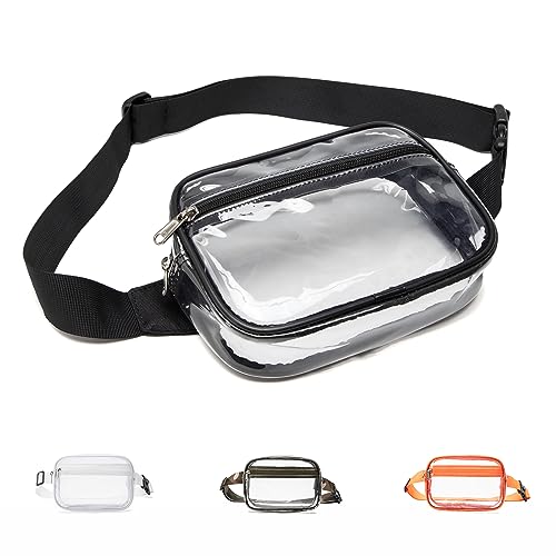 Clear Fanny Pack Stadium Approved, Waterproof Transparent Waist Bag, Clear Purse Adjustable Belt Bag for Travel, Beach, Events, Concerts Bag(Black)