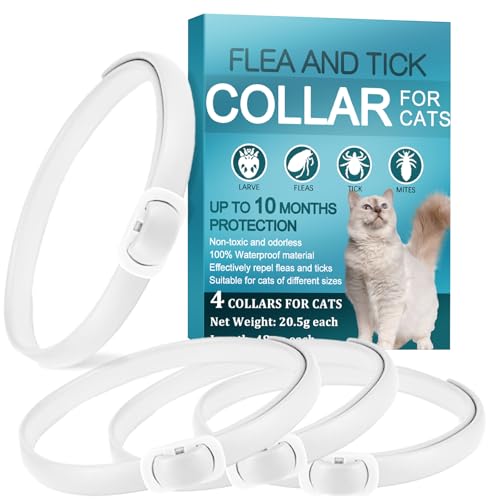 Zeckenhalsband für Katzen Flohhalsband Katze(4 Stück) Gegen Flöhe und Zecken 10 Monate Lang Wirksamer Schutz Verstellbares Zeckenband Katze Weich und Hautfreundlich Wasserdicht