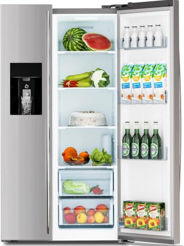 LRAIN 2 French Door Refrigerator Fridge, with Side Freezer &Water Dispensor,Nugget Ice Maker&Cube Ice,Adjustable Thermostat, 20 Cu Ft, Stainless Steel