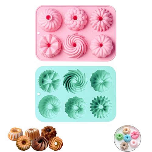 Firavggu 2 mini stampi per ciambella in silicone, 6 stampi in silicone, 6 capacità, piccolo Savarin Gugelhupf per torte, antiaderente, per torte, muffin, brownie