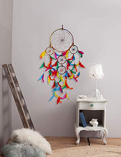Multicolor 5 Ring Dreamcatcher Combo Traditional Indian Wall Art for Bedrooms, Home Wall, Hanging Design, Height 71 cm, (Pack of 2)