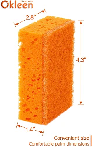 Image of Orange Multi Use Scrub Sponge. Made in Europe. 18 Pack, 4.3x2.8x1.4 inches. Odorless Heavy Duty and Non Scratch Fiber. Durable and Delicate Scrubber for Oven and Stove, Bathroom and Basement