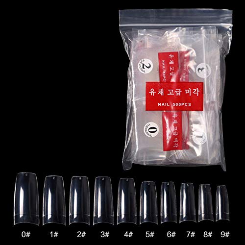 Yeemoo 500pcs Nails Fake Nail Tips Fashion Design Clear Acrylic Nails Coffin Shaped Ballerina Nails Tips for Nail Salons and DIY Nail Art (C-Clear French)