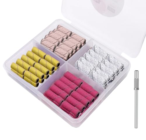 ProttyLife 100Pcs Small Sanding Bands for Nail Drill 80 120 180 240 Grit Mini Nail Sanding Bands with 3/32 Inch Mandrel Bit Professional Nail File Set for Acrylic Gel Nails Manicure Pedicure