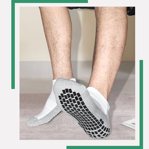 SkiBeaut Men Grips Socks, Ankle Low Cut Non Slip Cushion 3 Pairs Pilates Yoga Hospital Skid Grippers Man Socks(8-12)3