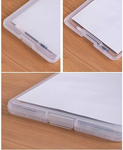 Miniatura 5 de Carpeta portapapeles de plástico delgada A4 Caja de almacenamiento transparente con clip, soporte de papel compacto portátil, tablero de