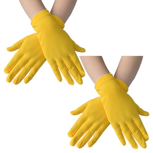 FSSTUD 2 Pairs Yellow Satin Half-Finger Gloves Polyester Size 22 x 9cm Female Wedding Party Opera Cosplay Bridal