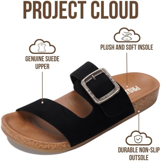 Project Cloud 100% Genuine Leather Womens Sandals – Plush Insole Sandals for Women 2026 – Lightweight & Non Slip Slides & Women Footwear with Buckle (Balanced) - Image 2