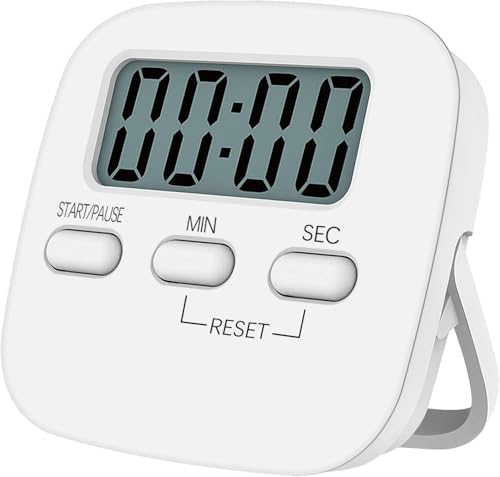 Mumoobear 1 Pack Digital Kitchen Timer Magnetic Countdown Stopwatch Timer with Loud Alarm Big Digit Back Stand Hanging Hole for Cooking Shower Bathroom Teacher Kids(White)
