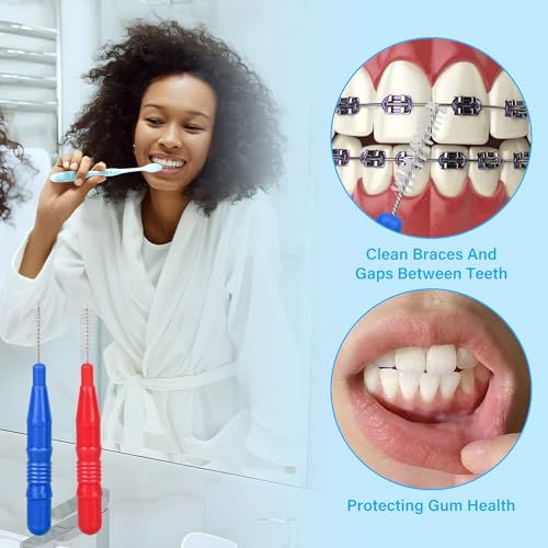 Luthando 100 Stück Zahnzwischenraumbürsten, Interdentalbürsten Zahnstocher, Interdentalbürste Zahnseide Wiederverwendbar Dentalbürsten Zahnreinigung Werkzeug(Rot und Blau) – Bild 5