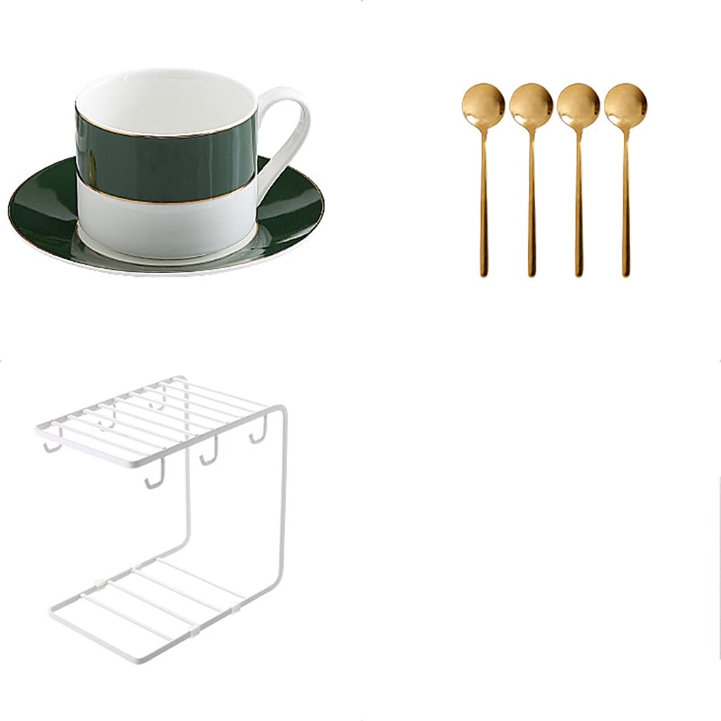 Juego de Tazas de té, Tazas de té y platillos, Juegos de 4 Tazas de Espresso con Detalles Dorados, Tazas de café de Porcelana de 7 oz con platillos y cucharas