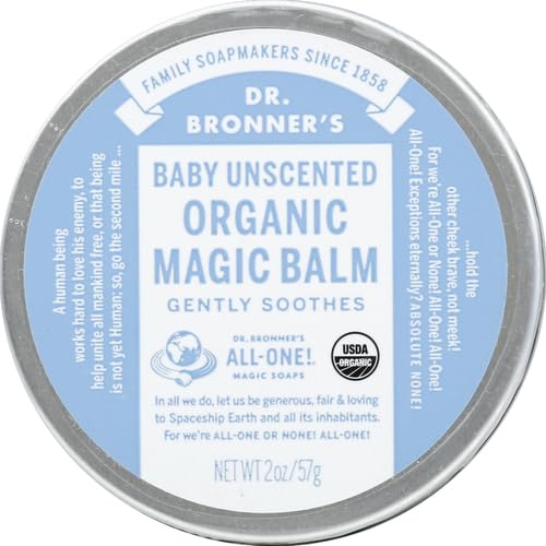 Dr. Bronner's - Organic Magic Balm (Baby Unscented, 2 Ounce) - Made with Organic Beeswax &amp; Hemp Oil, Moisturizes &amp; Soothes Hands, Face and Body, Relieves Dry Skin, Helps Prevent Diaper Rash