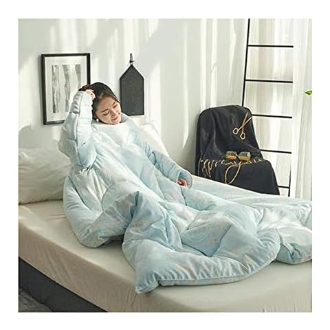 HOXMOMA Wearable Blanket with Zippers, Portable Cotton Quilt with Sleeves, Thickened Warm Sleep Sack for Adult, Windproof Cloak for Home and Office 59 * 79in,green Cover