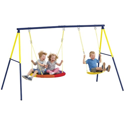 AIYAPLAY Doppelschaukel mit Gestell bis 150 kg Kinder 3-8 265x160x 78cm