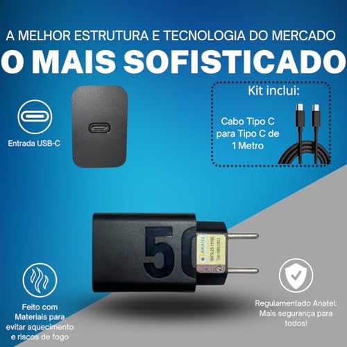 Carregador Super Turbo 50W Ultra Rápido Tipo C Tipo C Carregamento Rápido + Cabo Tipo C Compatível c