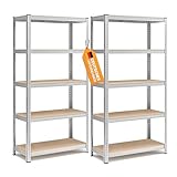 SONGMICS Schwerlastregal, 2er Set, Kellerregal, Lagerregal, 40 x 90 x 180 cm, Regal mit Stahlgestell, jeweils bis 875 kg belastbar, 5 verstellbare Ablagen, silbern GLR040E02