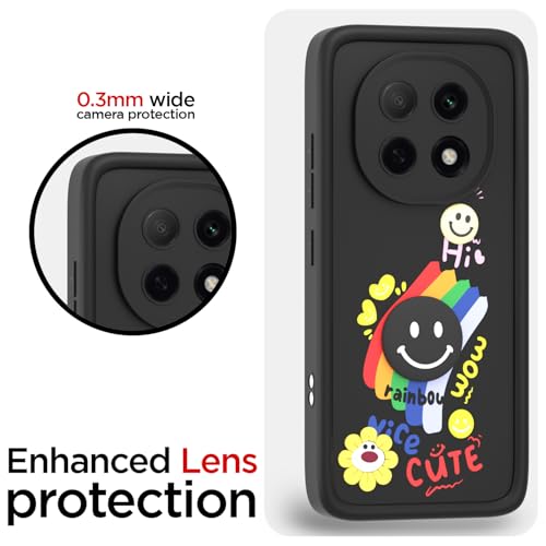 Image of Pikkme Back Cover for Oppo F29 Pro 5G | Soft Silicone| Cute Rainbow Smile & 3D Cartoon Flower Design | Shockproof Raised Camera Protection Bumper Case (Black)