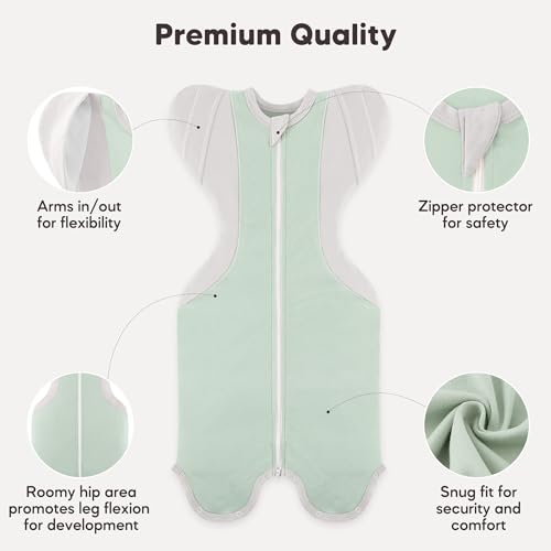 Image of Susurration Baby Sleep Sack, Self-Soothing Swaddle for Newborns, Improves Sleep, Snug Fit Helps Calm Startle Reflex, Newborn (Green & Light Grey, Medium, 3-6M, 13-19lb)