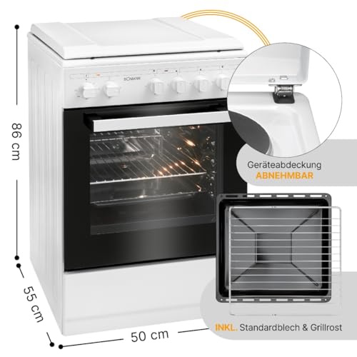 Foto von Bomann® Backofen 50cm mit Herd | Elektroherd freistehend 50 cm mit 4 Kochplatten | Standherd mit Ofen 48L | Ober-/Unterhitze | 40°C - 240°C | inkl. Blech & Grillrost | Elektroherd mit Kochfeld EH 561