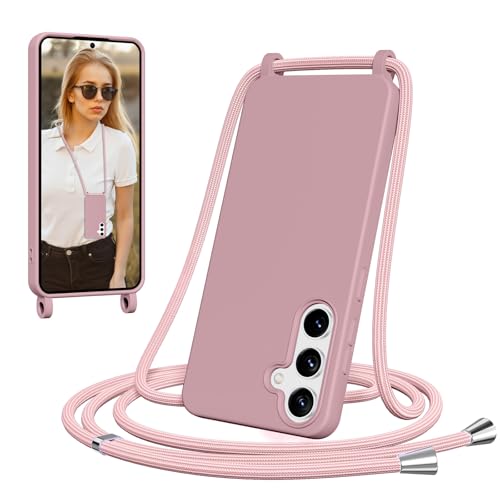 Cover per Samsung Galaxy S24 con Cordino Morbido Case con Laccio Tracolla Regolabile e Rimovibile Antiurto AntiGraffio Case per S24 rosa silicone tpu