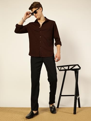 Image of Thomas Scott Men's | Solid | Textured Fabric | Full Sleeve | Regular Fit | Polyester-Blend | Spread Collar | Casual Shirt