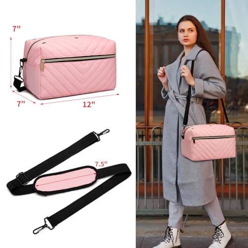 Image of Crochet Bag Organizer, Yarn Storage Organizer with Shoulder Strap, Stylish Knitting Bag for Crochet Accessories, Mothers Day Gifts, Crochet Yarn Supplies, Pink