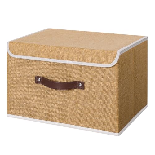 ANMINY Fabric Storage Box Bins with Lids, Khaki, 13"x9"x7.9"