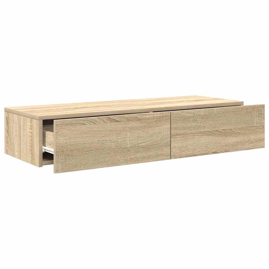 vidaXL Estante de Pared con cajones Madera contrachapada Roble Sonoma, Estante de Pared con gabinete, gabinete de Almacenamiento montado en la Pared, Unidad de Almacenamiento de Pared