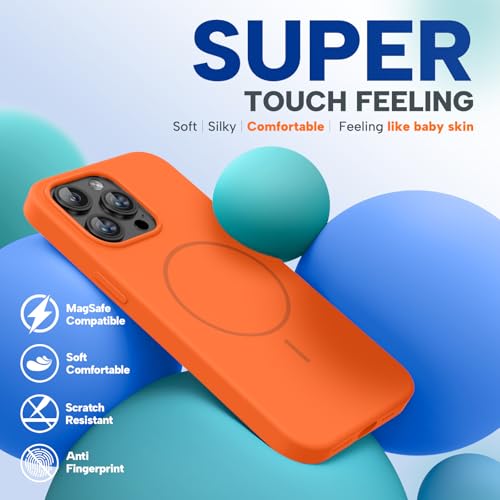 Image of Miracase Magnetic for iPhone 15 Pro Max Case, [Soft Anti-Scratch Microfiber Lining], Compatible with MagSafe, Liquid Silicone Case Shockproof Drop Protection Phone Case for 15 ProMax, Orange