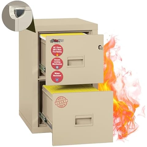 FireKing Turtle Vertical 2 Drawer Legal and Letter Fire Safe File Cabinet with Key Lock, 1 Hour Fire Rated, UL Rated & Water Resistant Home Safe, Fire Safe Filing Cabinet, Made in The USA, Parchment Cover