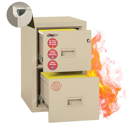 FireKing Turtle Vertical 2 Drawer Legal and Letter Fire Safe File Cabinet with Key Lock, 1 Hour Fire Rated, UL Rated & Water Resistant Home Safe, Filing Cabinet, Made in The USA, Parchment