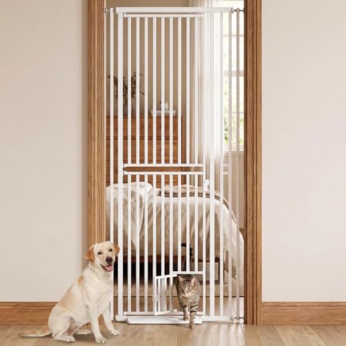 78.7 Extra Tall Cat Gate for Doorway 27-37 Extra Wide Pet Gate with Cat Door Pressure Mounted Dog Gate with Auto Locking for Stairs/Kitchen/Hallways No Drilling